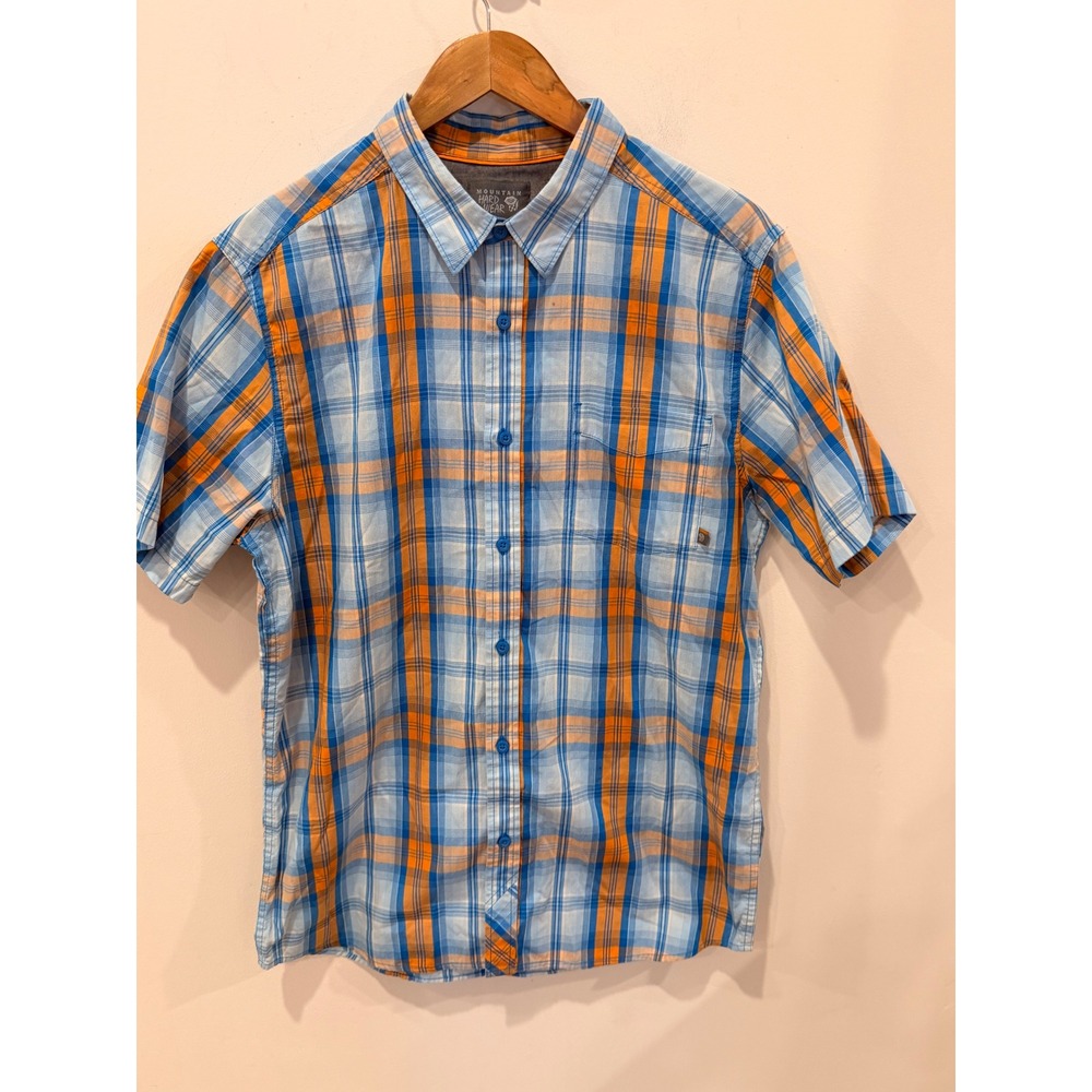 Mountain Hardwear Mens Blue Orange Plaid Short Sleeve Button Down Shirt OM6638 M